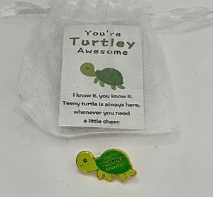 Prendedor You're Turtley Impresionante Esmalte Verde Tortuga Solapa NUEVO con Pequeña Bolsa de Regalo - Imagen 1 de 3