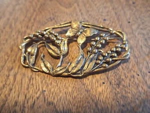 Große Vintage goldfarbene japanische Anstecknadel Brosche Schmetterling/Blumen 2,25" breit - Bild 1 von 10