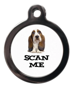 Etiqueta de identificación de mascotas SCAN ME BASSET HOUND DOG Etiqueta de imagen 2 tallas - Imagen 1 de 2