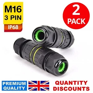 2 x IP68 3 pines impermeable caja de conexiones cable eléctrico conector de cable exterior - Imagen 1 de 21