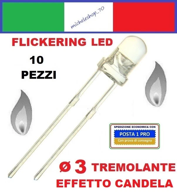 diodo led tremolante diametro 3 lente trasparente, ø 3 flickering LED diode - Immagine 1 di 1