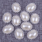 10pcs Rhinestone Diamante Button Oval Pearl Flat Back Wedding Embellishment