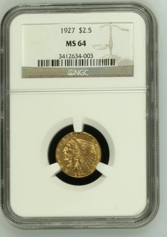 1927 $2.50 Indian Head Gold Quarter Eagle - NGC MS64 Cover