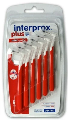 Dentaid Interprox Plus 90° Miniconical Red Interdental Brush 6 Pack PZN 09096585 - Image 1 of 3