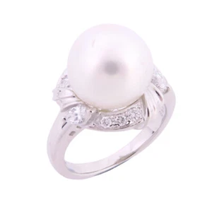 JEWELRY Pearl Diamond Ring US#6 PT900 Platinum - Picture 1 of 8