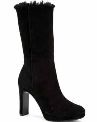 NEW CALVIN KLEIN BLACK LEATHER SUEDE FUR PLATFORM BOOTS  SIZE 7.5 M $229 - Image 1 of 4