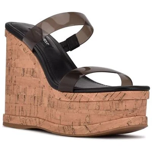 Nine West sandali donna zeppa di sughero plateau slide rapps taglia US 10M neri - Foto 1 di 5