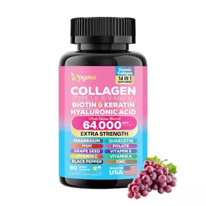 Zoyava Kollagen Pillen Peptide Typen I, II, III, V & X 64.000 MCG Biotin 90 Kappen - Bild 1 von 8