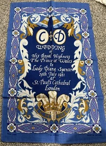 Vintage Royal Wedding Tea Towel 1981 Charles & Princess Diana Irish Linen Decor - Picture 1 of 11