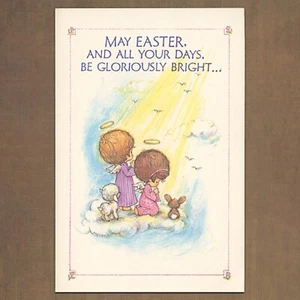 Unused Vintage KARIOTAKIS American Greetings Religious Easter Card, Angels Pray - Picture 1 of 6