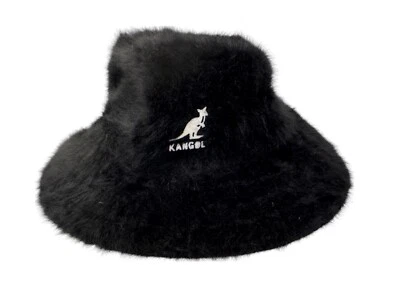 Sombrero de rap Kangol Furgora cubo pequeño mediano negro peludo latón metal logotipo Y2K Foto 1 de 4