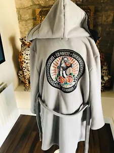 NEU ED HARDY GRAU & SCHWARZ FLEECE PANTHER DESIGN MORGENMANTEL MORGENMANTEL GRÖSSE S/M - Bild 1 von 10