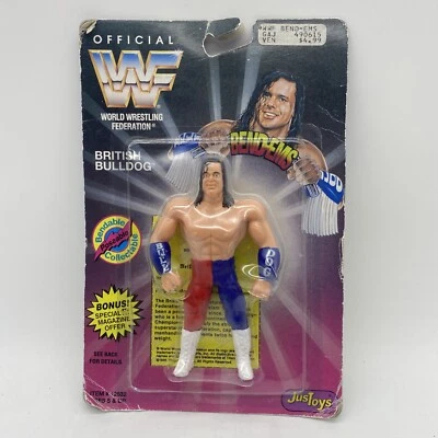 🔥🔥 VTG WWF Just Toys British Bulldog Bend-ems Wrestling Figure Series 2 1995 - Image 1 of 4