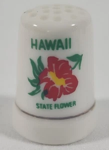 Vintage Porcelain Hawaii State Flower Souvenir Silver Trim Thimble - Picture 1 of 3