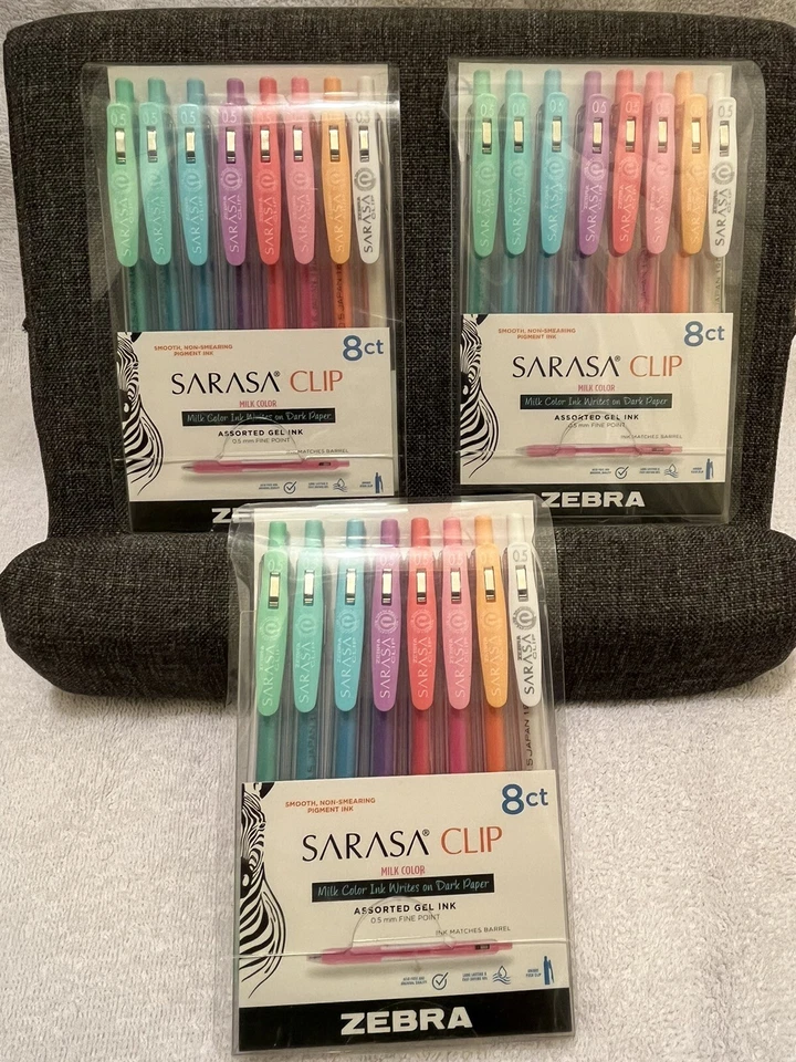 Zebra SARASA Clip Gel Pens, 8 Ct Assorted Milk Color Ink, 0.5 Fine NIP Lot of 3 - Image 1 of 1
