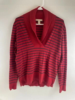 Suéter Banana Republic Para Mujer Talla Grande Rojo Azul Marino Rayas Chal Cuello Foto 1 de 4