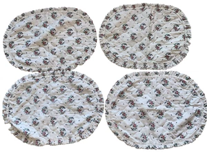 Tischsets oval Rüschen gesteppt Vintage weiß mit mehrfarbigen Blumen Landhaus - Bild 1 von 4