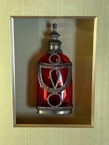 Antiguo rociador de botella de perfume de vidrio rojo marroquí con incrustación/superposición de metal enmarcada - Imagen 1 de 20