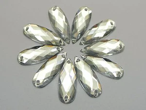 100 Clear Flatback Acrylic Long Drop Rhinestone Button 8X22mm Sew on beads - Picture 1 of 1