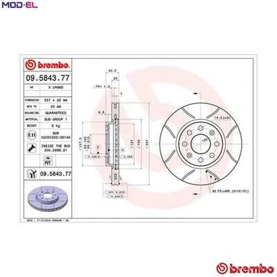 2x BRAKE DISC 09.5843.77 FOR FIAT GRANDE/PUNTO VAUXHALL CORSA/VAN/Mk/III/IV 0.9L - Image 1 of 4