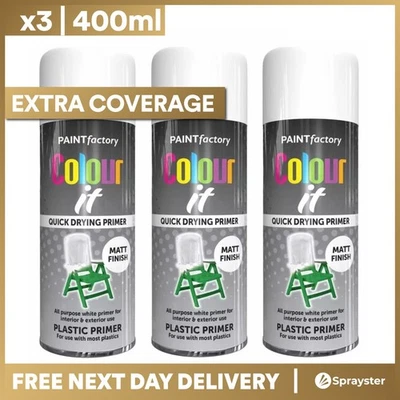 x3 Paint Factory Multi-Purpose Colour It Spray Paint 400ml Plastic Primer Matt - Image 1 of 2