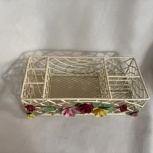 Vintage Schminktisch Box Metalldraht mit Blumen italienischer Regency Stil 8,5" L - Bild 1 von 10