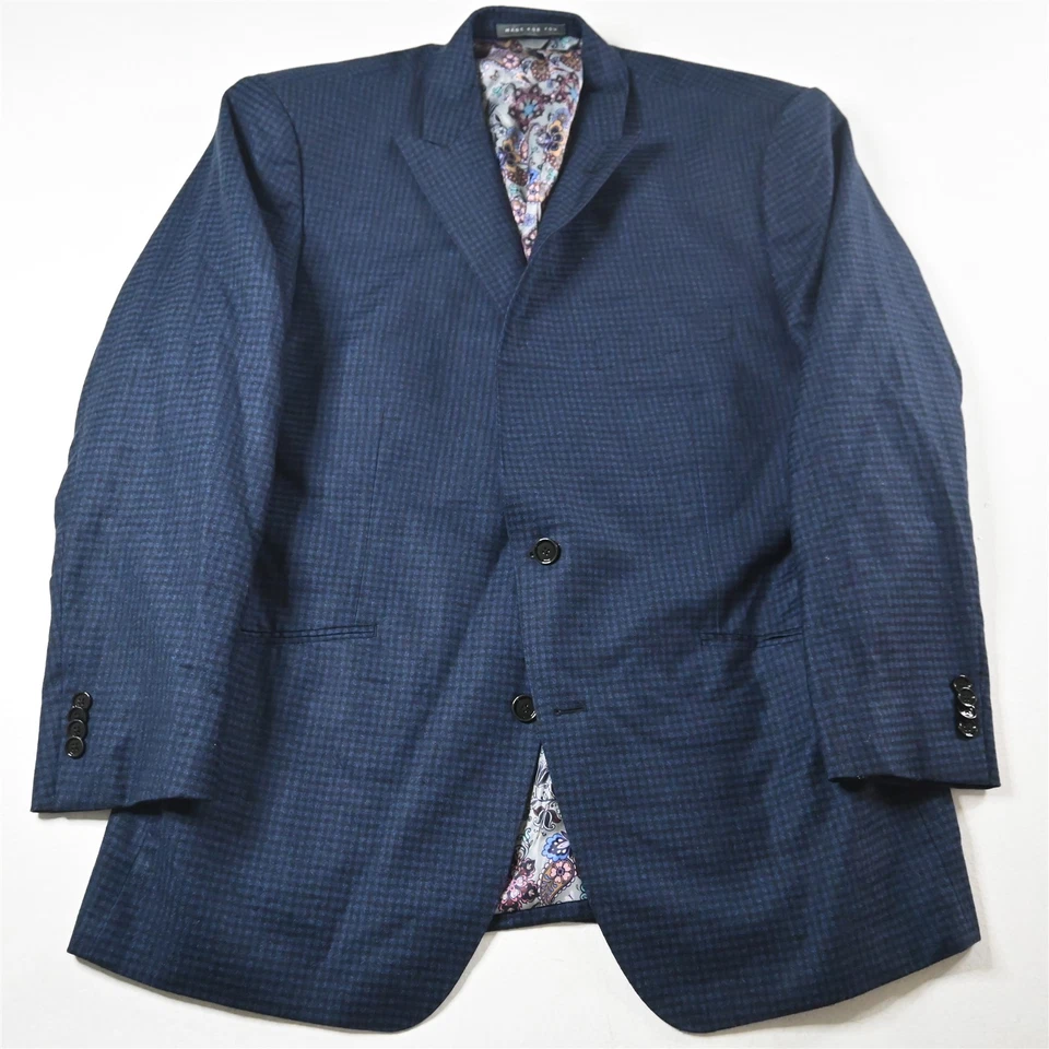 Indochino 46S Blue Check Flannel 100% Wool Slim Mens Suit Jacket Sport Coat - Image 1 of 4