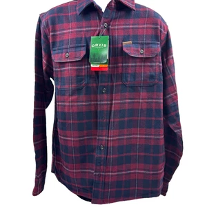 Orvis Herren schwere Flanell Hemd Jacke rot marine kariert Größe Medium - Bild 1 von 5