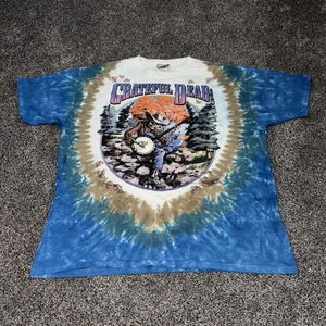 T-SHIRT VINTAGE 2000 GRATEFUL DEAD 1994 FALL TOUR TIE DYE XL BLU LIQUIDO BANJO ROCK - Foto 1 di 13