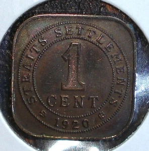 1920 Bronze 1 Cent Coin from the Strait Settlements (Modern Day Malaysia), NICE - Picture 1 of 4