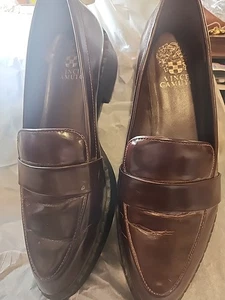 VINCE CAMUTO Carissla Leather Block Heel Loafers BROWN Size 9m  Wore Once R391 - Picture 1 of 11