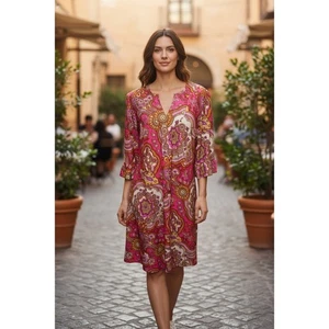 Jude Connally Damenkleid rosa Paisleymuster 3/4-Ärmel V-Ausschnitt Large - Bild 1 von 7