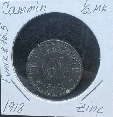 Cammin 1/2 mark 1918 zinc notgeld - Image 1 of 2