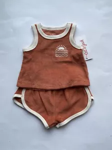 Cat & Jack Baby Boy’s 0-3M Outfit Set Orange Rust Tank Shorts 2 Piece New - Picture 1 of 4