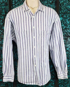 VTG LEVI'S SILVER TAB MENS LONG SLEEVE BUTTON UP SHIRT SZ. L BLUE STRIPE COTTON - Picture 1 of 9