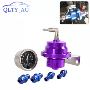 Aluminum 160Psi Adjustable Fuel Pressure Regulator Type-L+Kpa Oil Gauge Purple - Picture 1 of 10