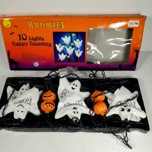 Vintage 10 Happy Haunting Halloween String Lights Pumpkins & Ghosts decoration - Picture 1 of 7