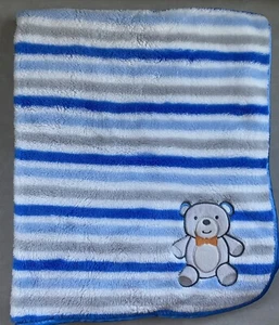 Baby Gear Blue Grey Stripe Bear Blanket 30x36 - Picture 1 of 4