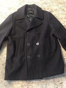 LANDS END PEACOAT NAVY ANCHOR BUTTONS DOUBLE BREASTED Lined LARGE 42-44 - Picture 1 of 11