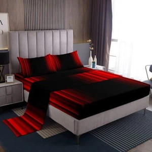 Abstract Ombre Decor Bed Sheets Kids Teens Red and Black Sheet Set Fashion Sh... - Picture 1 of 7