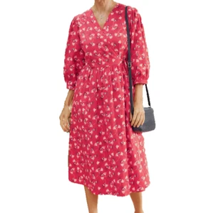 Seasalt Womens Wild Spring Organic Cotton Wrap Dress size 18 Pockets Red Mix - Picture 1 of 6