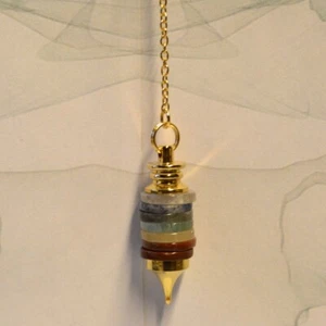 Pendel mit 7 CHAKRA Edelsteinen -  Kette Messing vergoldet - im Samtbeutel  - Bild 1 von 2