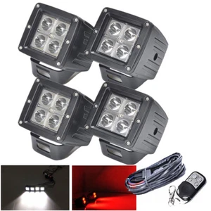 Set 4PCS 48W LED Work Light Pods Spot White + Red Strobe Offroad Emergency Lamp - Picture 1 of 7