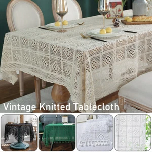 Knitted Tassel tablecloth Crochet Desk Pad Handmade Cutout Tablecloth Country - Foto 1 di 16