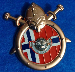 OSLO VIKING WARRIOR SHIELD TWIN SWORDS NORWAY FLAG Hard Rock Cafe PIN LE - Picture 1 of 1