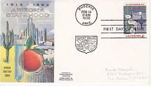 FDC FIRST DAY COVER 1962 ARIZONA STATEHOOD ARIZONA SOCIETY TOPICAL PHILATELISTS - Picture 1 of 1