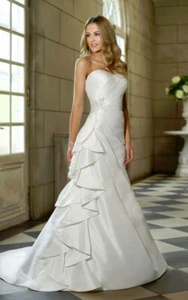 Stella York Wedding  Dress Ivory 10 French Mikado Gown Crystal Strapless Draping - Picture 1 of 12