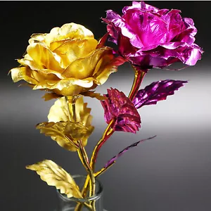 Gold Plated Rose Artificial Flowers Valentine's Day Mother's Day Birthday Gift - Picture 1 of 11