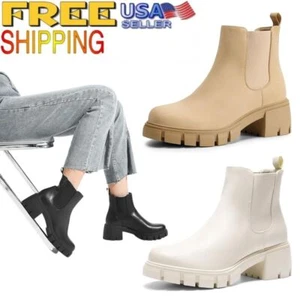 Women Chelsea Booties Low Chunky Heels Elastic Ankle Boot Shoes Size 5-11 USA - Picture 1 of 33