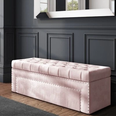 Duke Chesterfield Upholstered Ottoman Storage Box, End of Bed Storage Bench - Image 1 of 4